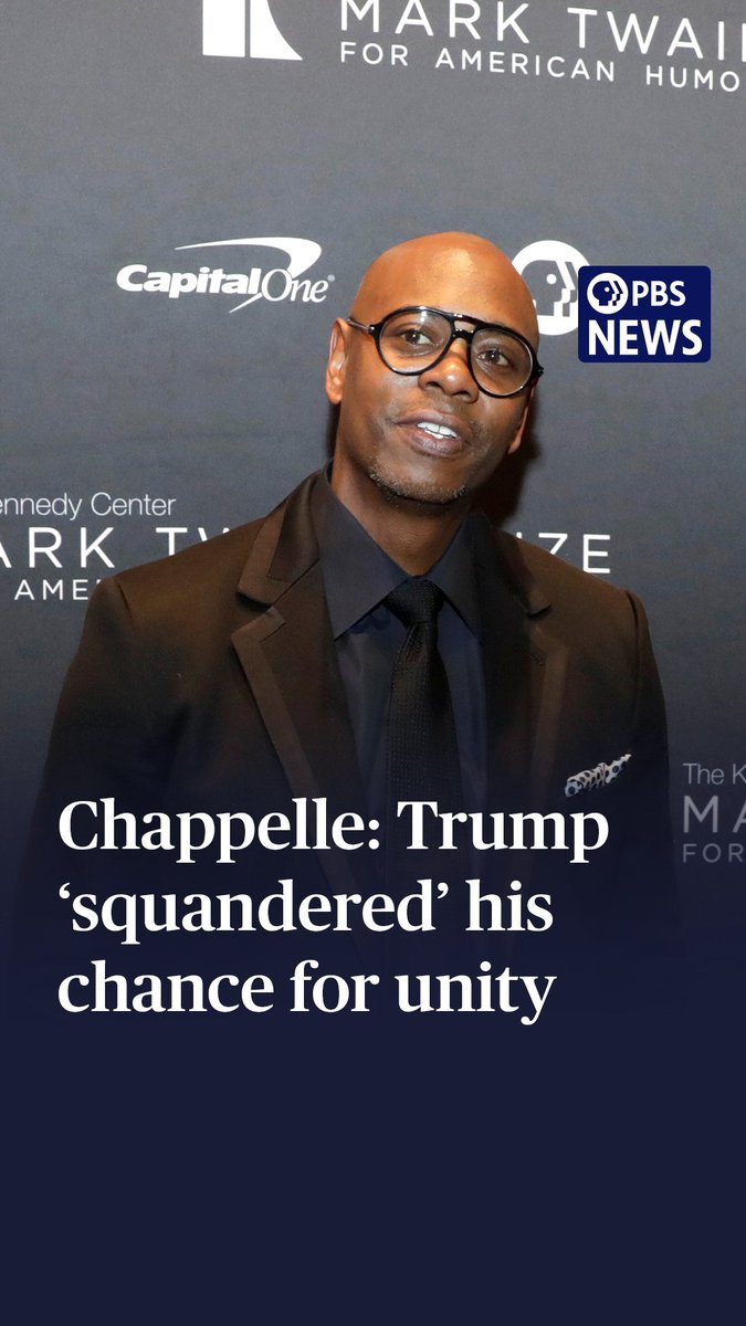 Comedian Dave Chappelle says President Donald Trump has "squandered" his opportunity to unify the country. "The presidency is no place for a petty person," he told PBS News' Amna Nawaz. "Personally, I would say that, you know, anyone in any type of leadership position, or even like a nightclub comedian like me, we have to suffer slights and injuries. We have to kind of just let some things go." Chappelle reflected on his "Saturday Night Live" monologue in January 2025, shortly before Trump's inauguration. Chappelle spoke directly to the camera, telling Trump that "the whole world is counting on you." "Being a president seems like an opportunity to be a very unifying force," he later added. "And I feel like perhaps he squandered that opportunity, to put it lightly." Chappelle spoke with amna for PBS News' podcast, "Settle In." He discussed free speech, the importance of good journalism, his support of public media and why he doesn't regret his decision to perform in Saudi Arabia last year. Listen to the episode here: