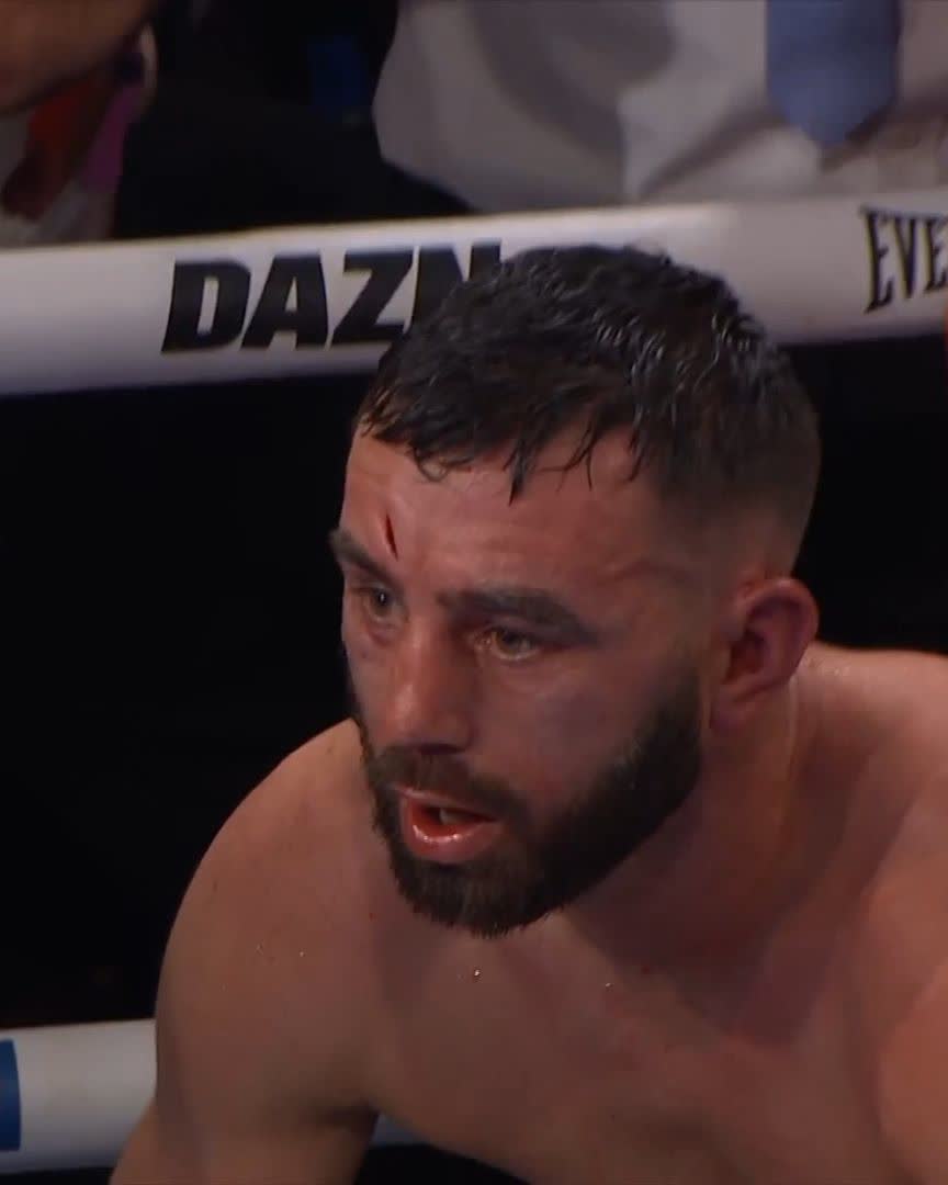 All over at the end of the ninth round! Ryan Kelly is pulled out, Bilal Fawaz retains his belts 🙌 #FawazKelly #WalkerEggington