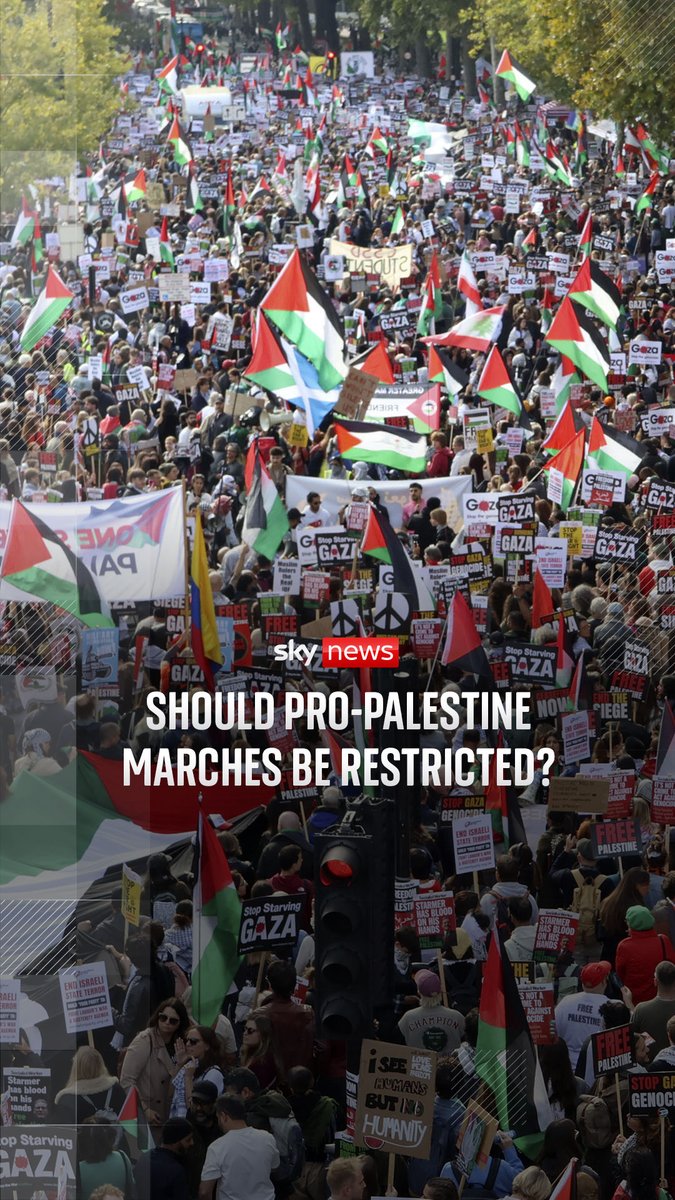 Sky's Tom Cheshire speaks to demonstrators at a pro-Palestine march in Lewisham, south London, following the prime minister's suggestion that similar protests could be stopped. Read more ➡️