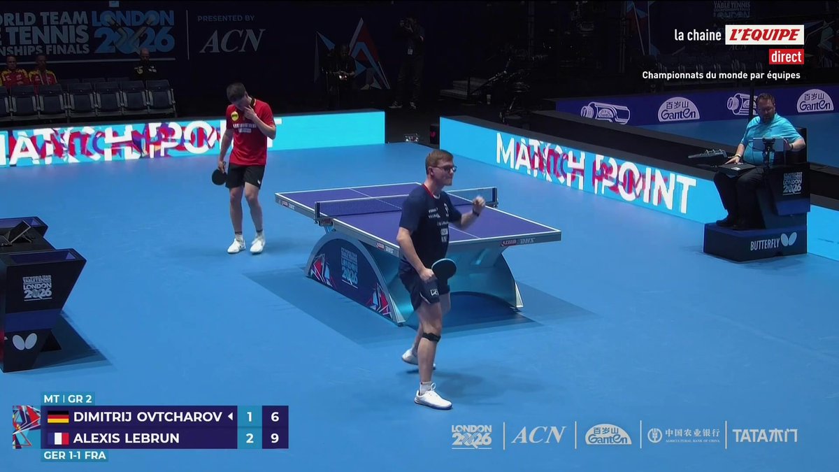 Alexis Lebrun s'impose face à Dimitrij Ovtcharov (3-1) et donne l'avantage à l'équipe de France contre l'Allemagne ! #lequipePING