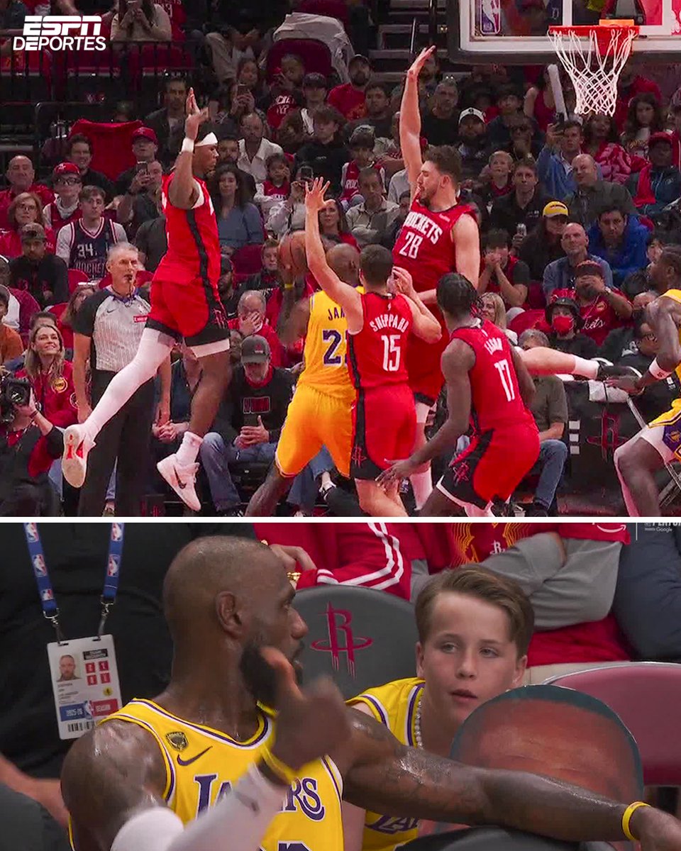 Todos los Rockets defendiendo sobre un jugador de 41 años y LeBron parece decirle al niño: “¿puedes creerlo?” 🤣