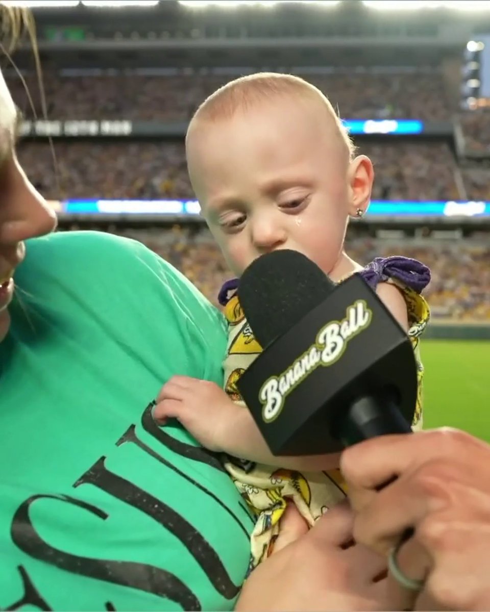 This baby made sure to answer the interview question 😂 Watch the Savannah Bananas play at Kyle Field on ESPN, Disney+ and the ESPN App 🍿