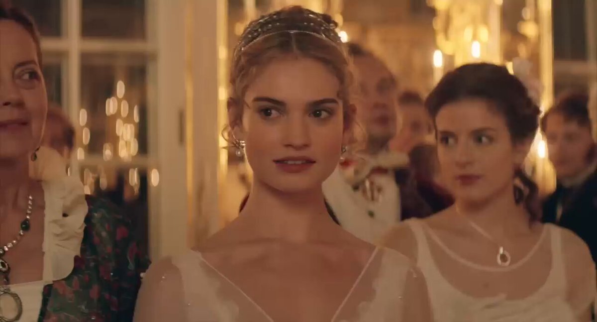 A breathtakingly tender and romantic scene of Andrei Bolkonsky (James Norton) and Natasha Rostova (Lily James) falling in love while waltzing in Episode 3 of BBC's War &amp; Peace 2016.