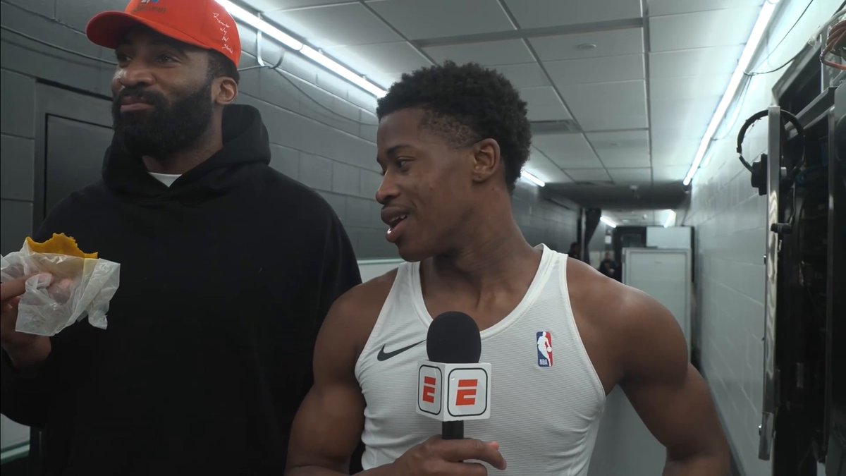 "We knew we were right there. We just had to stay together the whole time." VJ Edgecombe joins SportsCenter after the Game 7 win with a special appearance by Andre Drummond and a hamburger 🍔