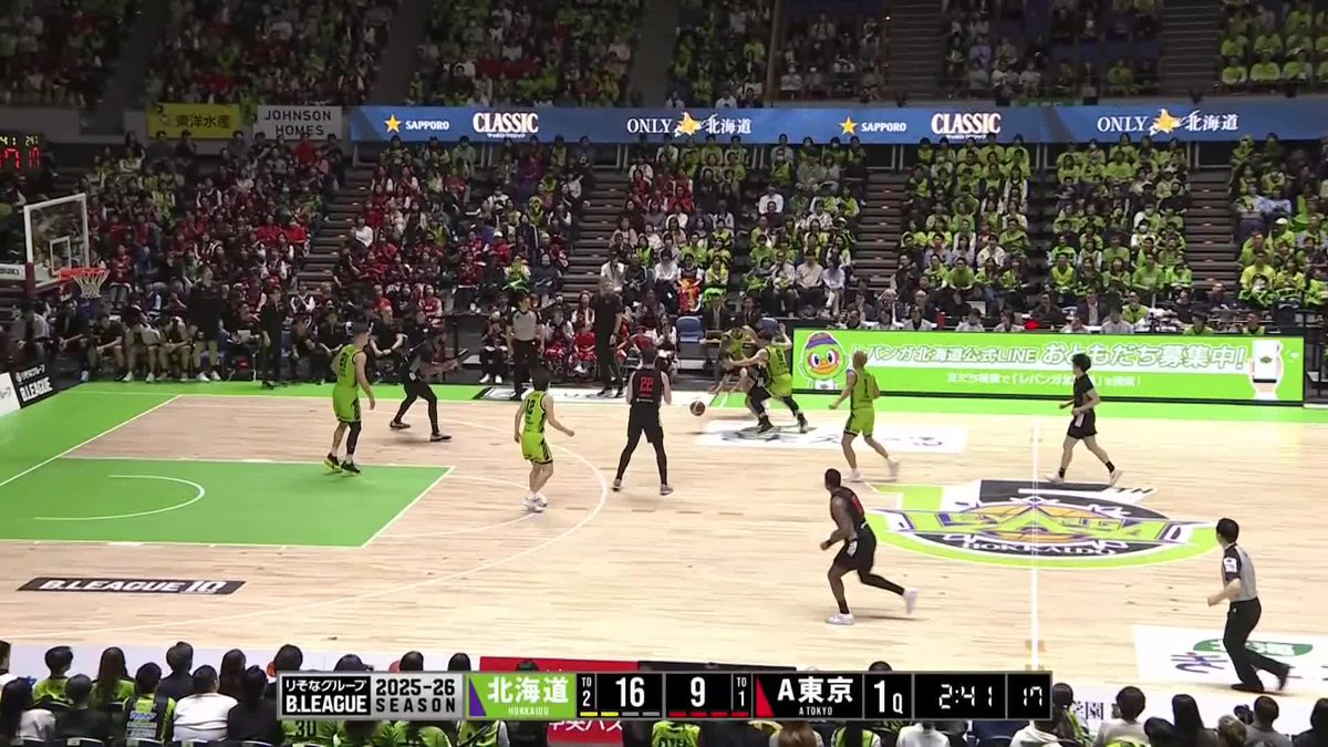 2Q ここまでFG100%、3ポイント2/2。 本日も新人王の香りが香る我らの #市場脩斗🦁👌👌 5/3(日) vs. アルバルク東京 #レバンガ北海道 市場脩斗