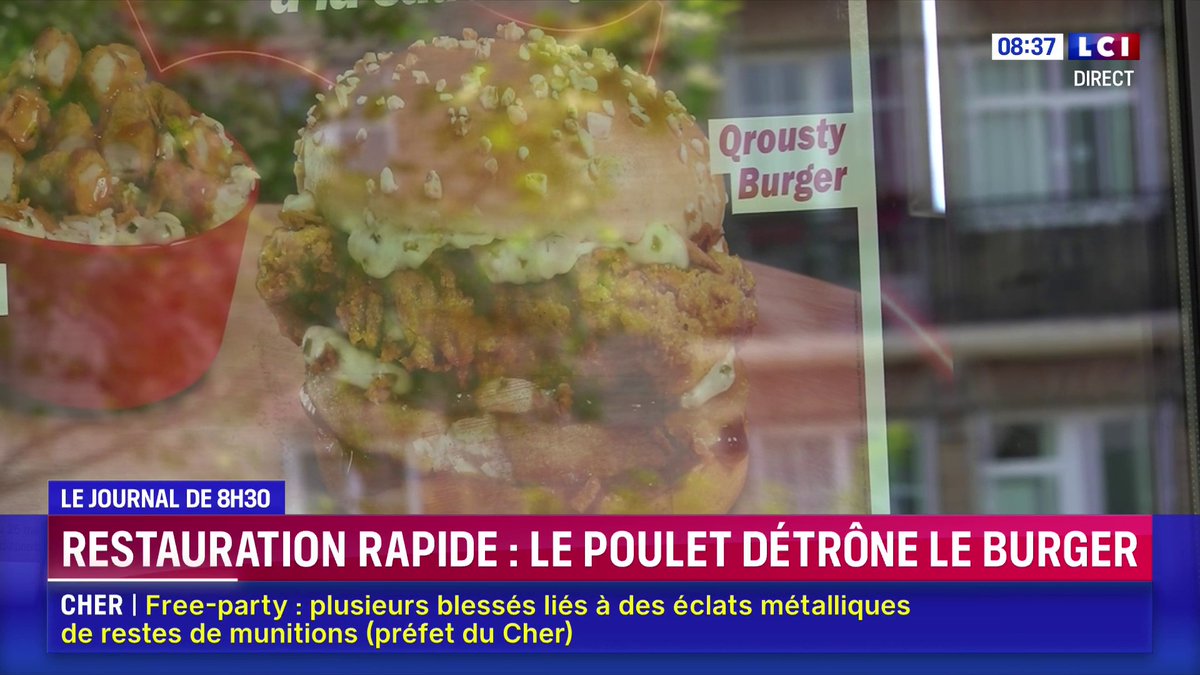🍔⚡️🍗 Restauration rapide : le poulet détrône le burger La consommation de poulet a doublé en France depuis les années 2000. Décliné sous toutes ses formes, il s’impose aussi grâce à un marketing agressif sur les réseaux sociaux