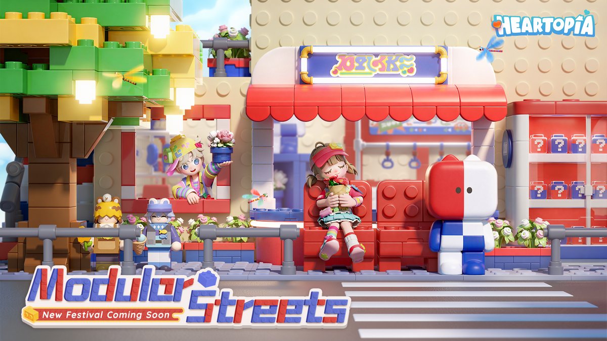 New Festival "Modular Streets" Coming Soon! 🧩 Block by block, boundless building fun that never ends. 🎨 On May 9, the new "Modular Streets" Festival arrives. Come build your colorful dream town! #heartopia