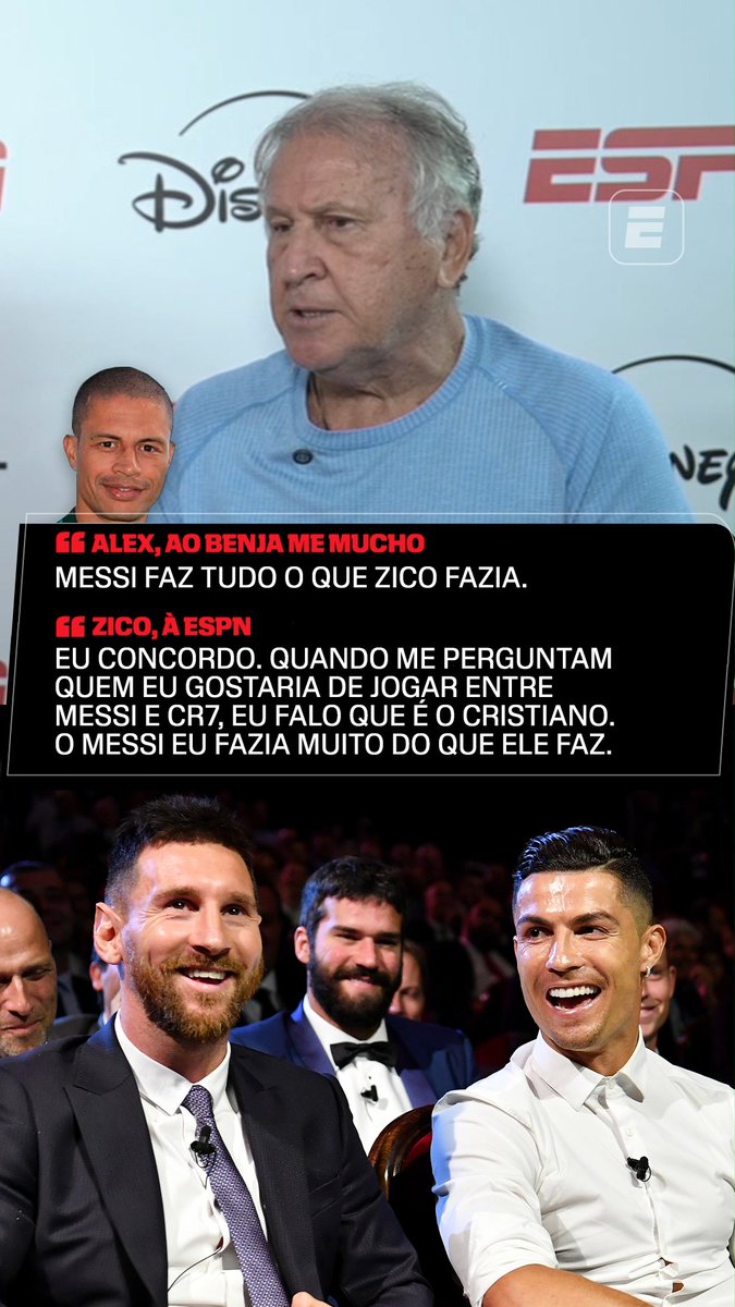Em entrevista à ESPN, Zico comentou a fala de Alex, que afirmou q o ex-jogador do Flamengo e da seleção brasileira fazia tudo o que Messi faz em campo "Eu concordo (com Alex), os tipos de jogadas que eu fazia era desse nível (do Messi)" 📽️SportsCenter Brasil