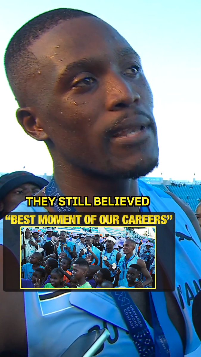 🇧🇼Letsile Tebogo says winning 4x400m gold for the fans in Botswana is the greatest moment of their careers. ❤️ #WorldRelays