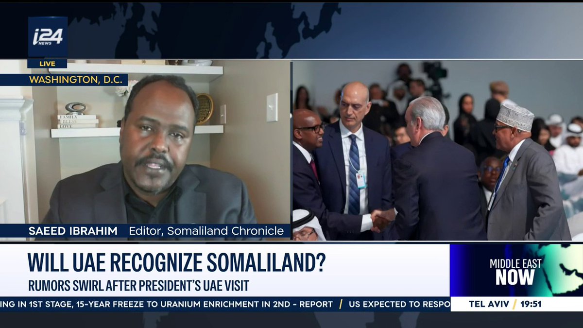 ‘The UAE is the largest foreign investor in Somaliland. Somaliland passport is accepted by the UAE. It almost looks like there has already been a recognition.’ Saeed Ibrahim (Saeed Ibrahim - סעיד אברהים) joins Natasha Raquel Kirtchuk on #MiddleEastNow