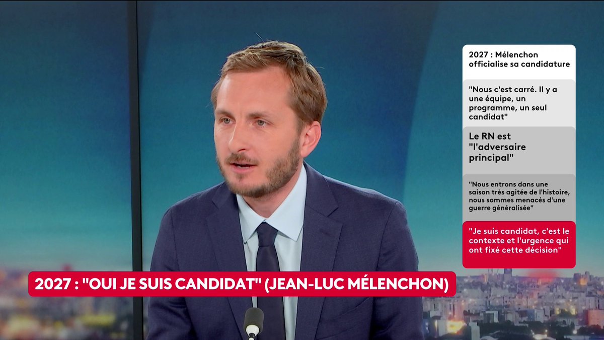 🔴 Candidature de Jean-Luc Mélenchon : "On a un programme chiffré pour répondre aux attentes, avec une vision et des mesures concrètes pour le pouvoir d’achat", affirme François Piquemal, soulignant qu’avec Jean-Luc Mélenchon "on connaît le menu". #canal16