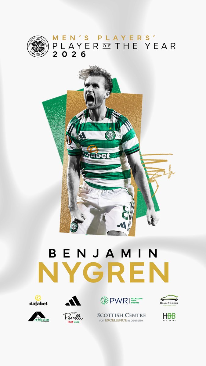 🏅 Men’s Players’ Player of the Year, sponsored by Call Robert Benjamin Nygren takes the honour, voted for by his teammates #CelticPOTY🥇 | #CelticFC🍀