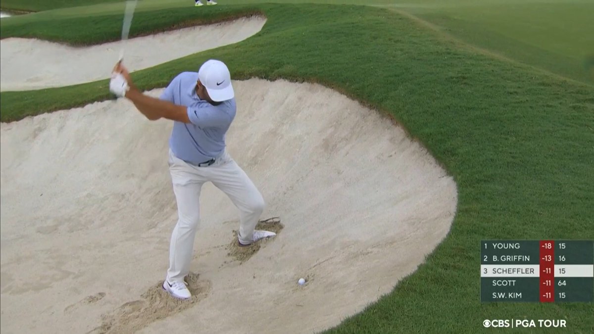 Scottie Scheffler with an elite up-and-down for birdie from a plugged bunker lie 🤯 📺 CBS