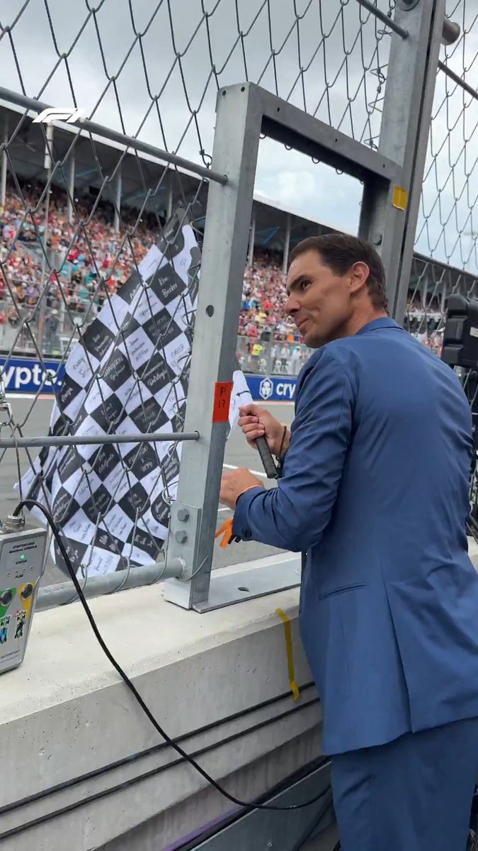 Waving the chequered flag at the end of the Grand Prix! 🏁 That honour went to sporting legend Rafa Nadal in Miami 🤩 #F1 #MiamiGP