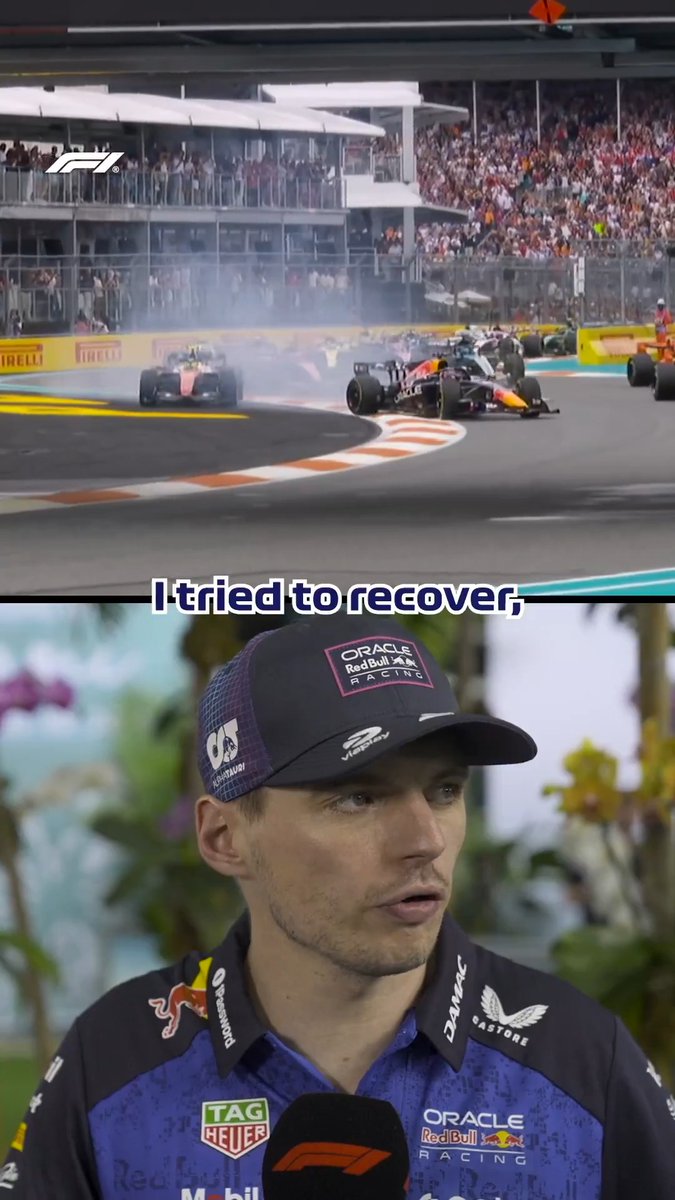 A well-held 360° spin! 👏 Max talks us through his Lap 1 moment and recovery 🗣️ #F1 #MiamiGP