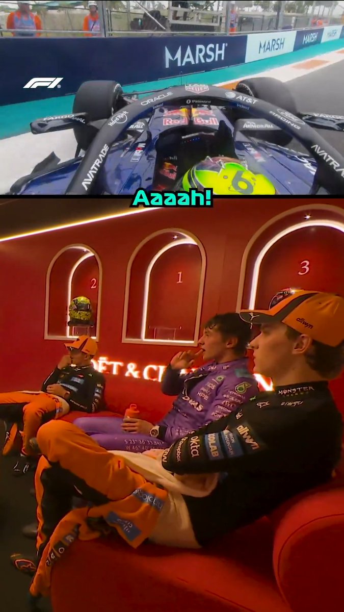 "I saw you!" 👀 The top three reacted in the post-race cooldown room to the action-packed Miami Grand Prix 🗣️👇 #F1 #MiamiGP
