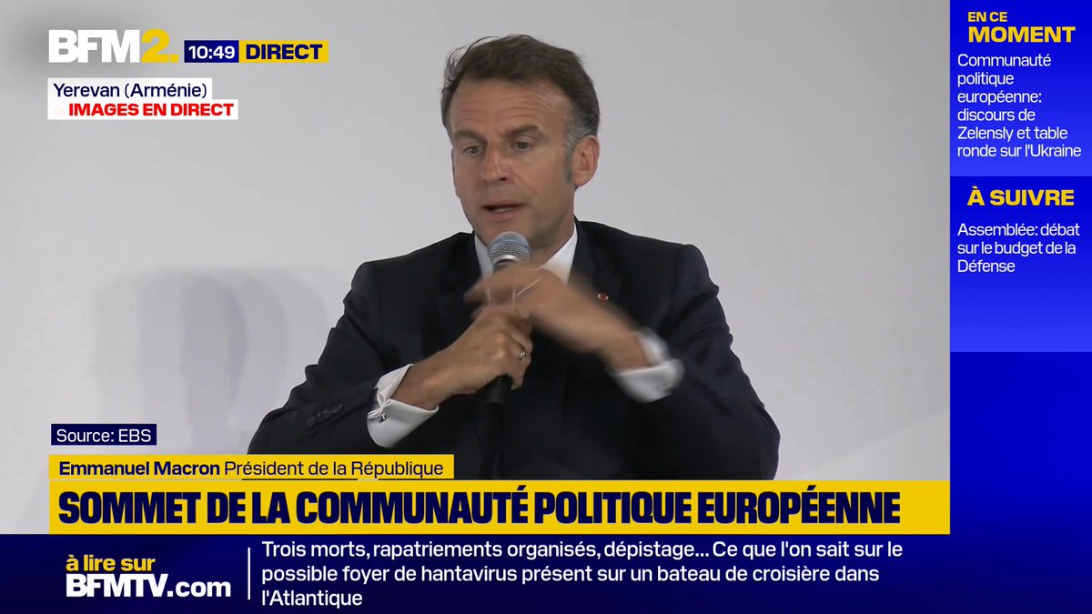Emmanuel Macron : Nous ne sommes pas naïfs vis-à-vis des Iraniens, mais nous ne sommes pas en guerre contre eux, ce qui crée un contexte où nous pouvons tous ensemble fournir des services diplomatiques, militaires, économiques et financiers afin de faciliter la réouverture libre du détroit d'Ormuz" #BFM2