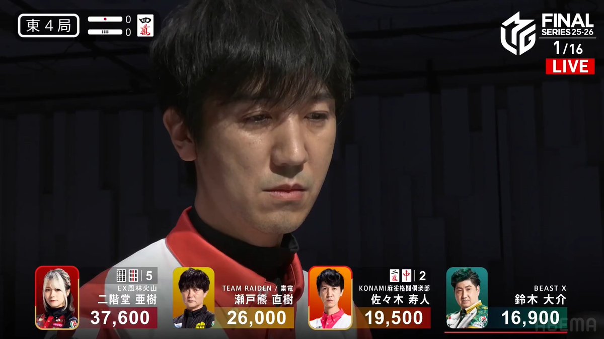 #Mリーグ 2025-26試合ダイジェスト📹 東4局 #佐々木寿人 選手の倍満ツモ！ リードする亜樹選手、畳みかけるように 🀕🀘待ちリーチ！ しかし寿人選手が 🀈🀄待ちの門前ホンイツで追いかけリーチ！ 鮮やかに一発ツモ！ 4000・8000のアガリで一気にトップ目に浮上！ 👇動画タップで今すぐ無料視聴