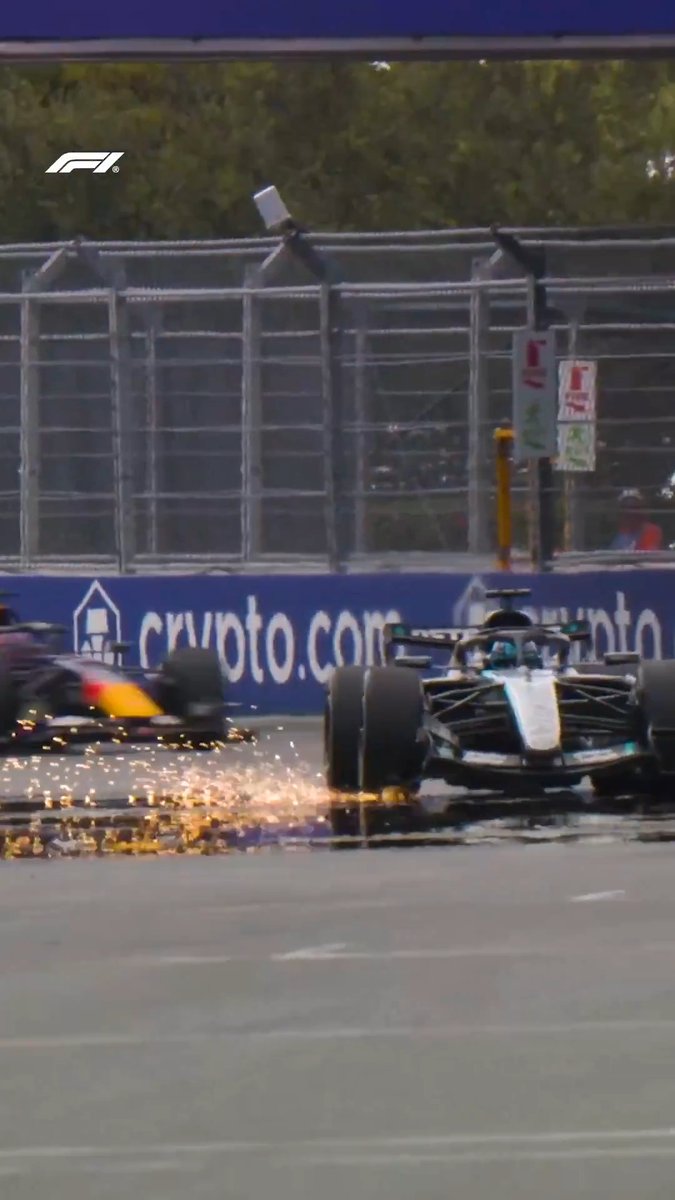 Sparks fly on Russell's Mercedes following the lightest of touches with Verstappen ✨ #F1 #MiamiGP