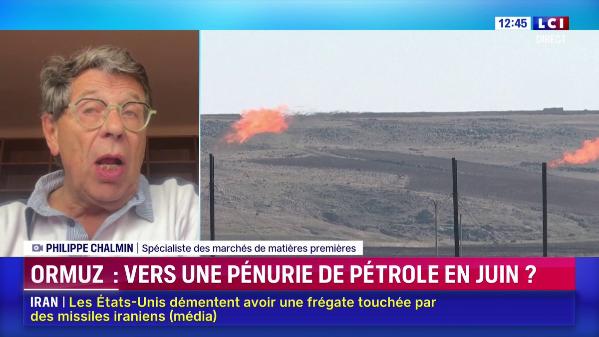 🔴 Ormuz : une pénurie de pétrole en juin ? 🗣️"Oui, il ne nous reste plus grand chose. Nous perdons pratiquement chaque jour, 10 millions de barils", assure Philippe Chalmin, spécialiste des marchés des matières premières, mais nuance :"Il n'y aura pas vraiment de pénurie."
