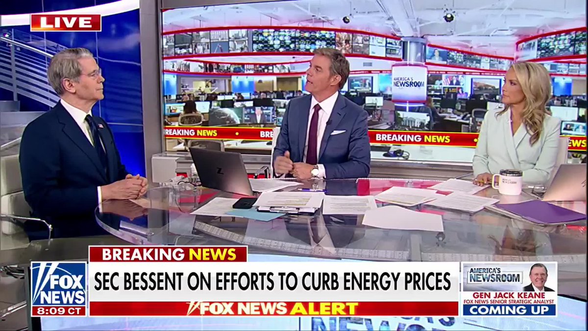 JUST IN: Treasury Secretary Scott Bessent tells the American people paying more at the pump that rising gas prices are just a “short-term blip” caused by the war in Iran. “On the other side of this, prices are going to come down very quickly. You know, the conflict will end… This temporary aberration will be over in a matter of weeks or a month.” | America's Newsroom