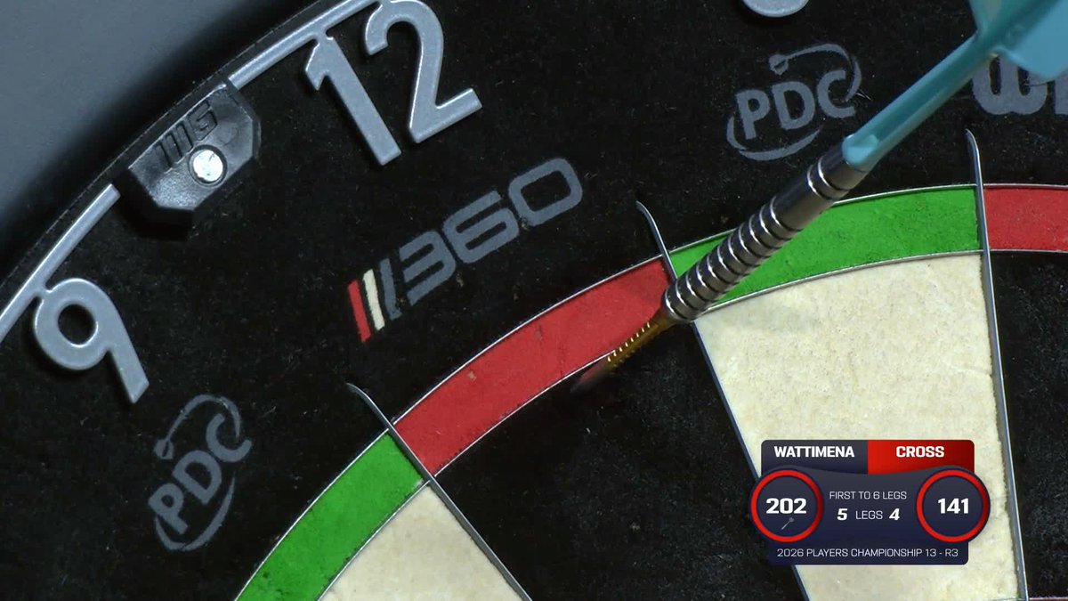 CROSS MISSES D12 FOR THE NINE 😫 Almost a nine-darter AGAIN in Hildesheim! Rob Cross goes so close to the second nine-darter of the day at #PC13, but still takes out a ten-darter to take Jermaine Wattimena to a last-leg decider! 📺 #PC13