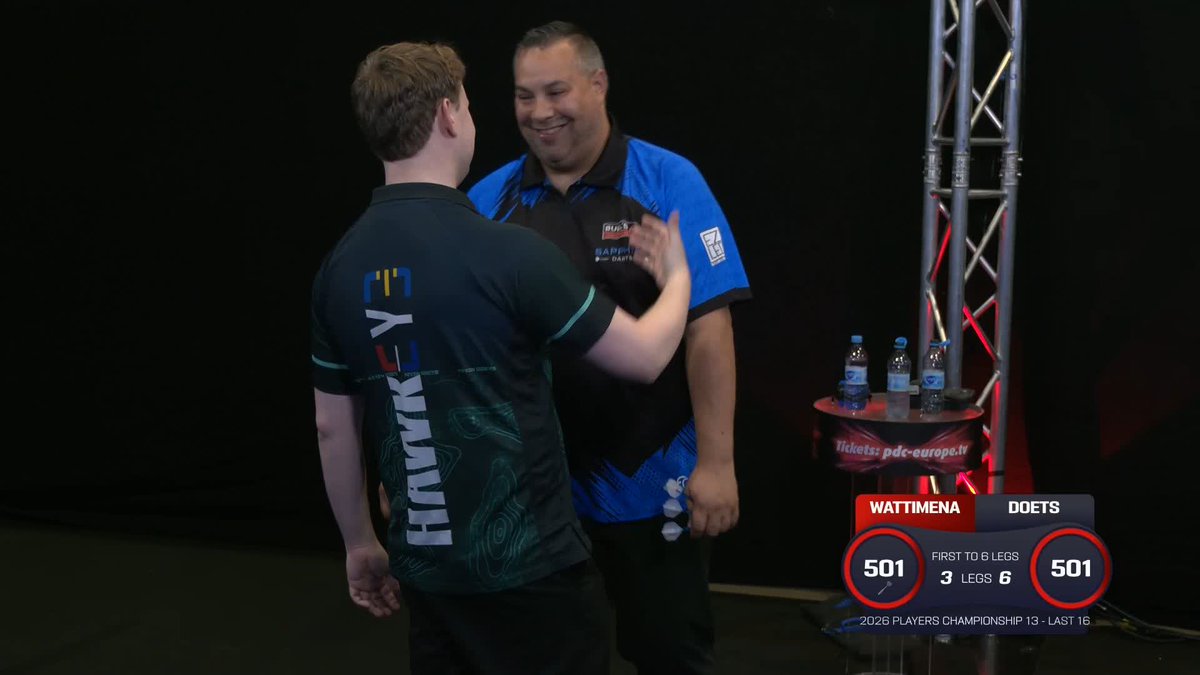 DOETS THERE IT IS! 🤯 Kevin Doets is through to yet another Players Championship quarter-final, as Hawkeye beats Jermaine Wattimena 6-3, with both averaging upwards of 105, and Doets pinning a 161 to win the match! 📺 #PC13