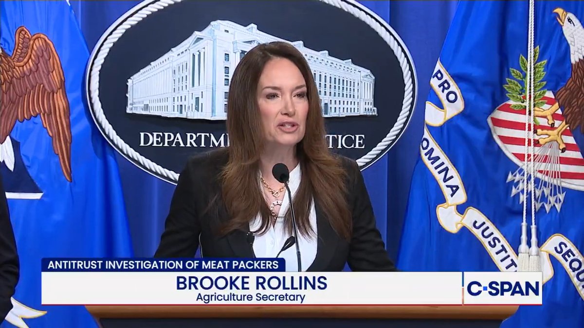 .Secretary Brooke Rollins: "Half of these meatpacking giants — including the largest meatpacker in the world — are either foreign-owned or foreign-controlled, making them a threat not just to our cattle producers, but a threat to America itself…Food security is truly national security."