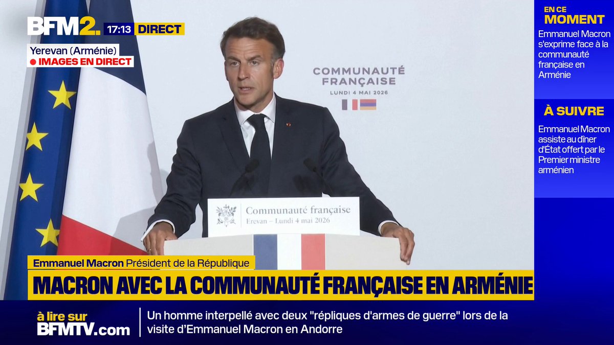 💬"La Russie n'était pas là, pas plus qu'elle n'est là pour le Venezuela, pour la Syrie ou de l'Iran" ➡️En Arménie, Emmanuel Macron tance la Russie et estime que le choix de l'Europe est "le seul raisonnable" pour le pays #BFM2