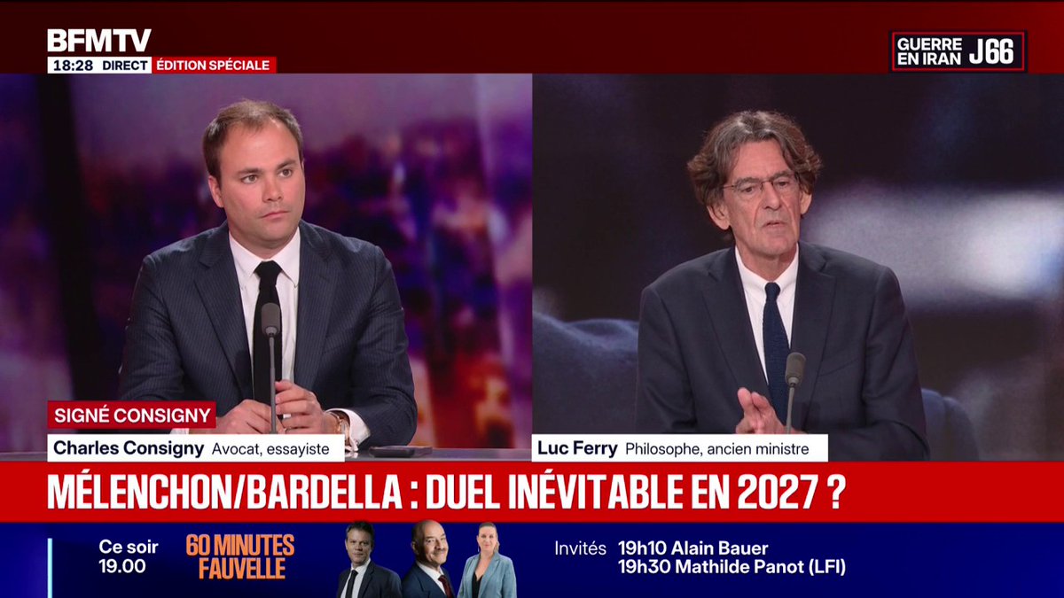 Présidentielle 2027: en cas de duel Mélenchon/Bardella, Luc Ferry, ancien ministre, assure qu'il votera RN "sans la moindre hésitation"