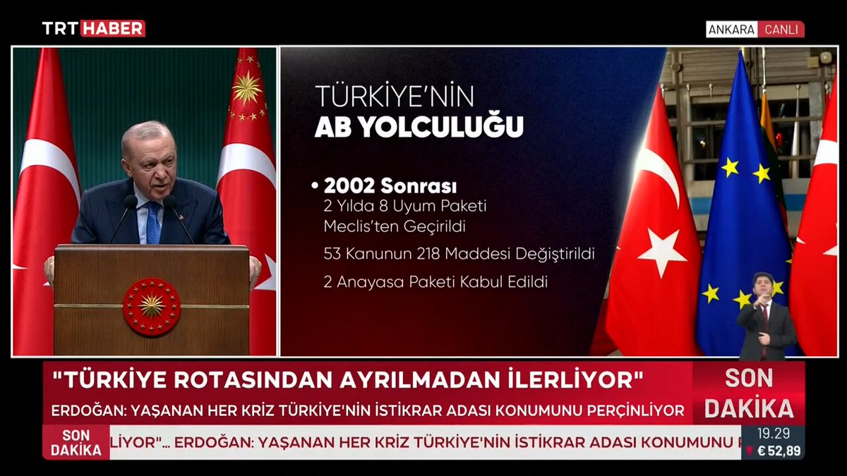 “AB, her zaman Türkiye’yi kapıda bekletecek bir bahane buldu” Cumhurbaşkanı Erdoğan: Avrupa’da Türkiye’ye karşı kökleşmiş önyargıyı aşamadık. Türkiye değişti, dönüştü, ekonomisini ve demokrasisini güçlendirdi ama bu çevrelerin ülkemize yönelik çarpık yaklaşımında değişim olmadı.