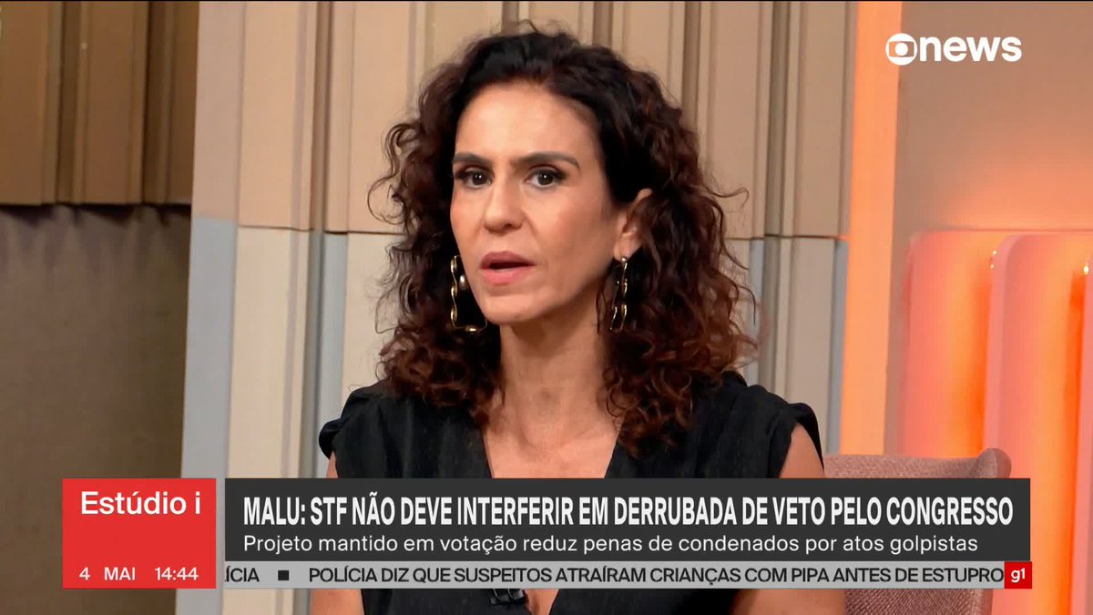 Malu: ministros do STF sinalizaram a parlamentares que a Corte não deve interferir na decisão do Congresso de derrubar o veto do presidente Lula ao PL da Dosimetria. ➡️ Assista à #GloboNews: #Estúdioi