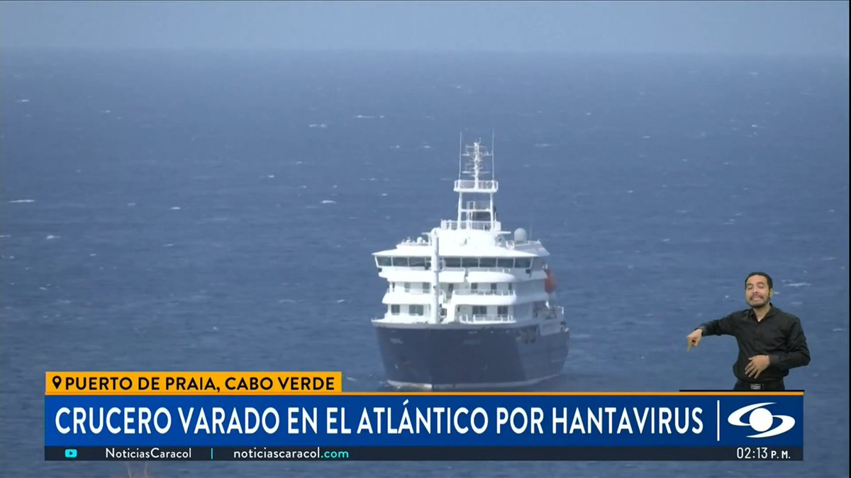 Un crucero que partió de Argentina espera ayuda en el océano Atlántico, tras detectarse un posible brote de hantavirus, un patógeno potencialmente mortal. Hay 149 personas a bordo. Siga la señal de Noticias Caracol en vivo aquí 👉