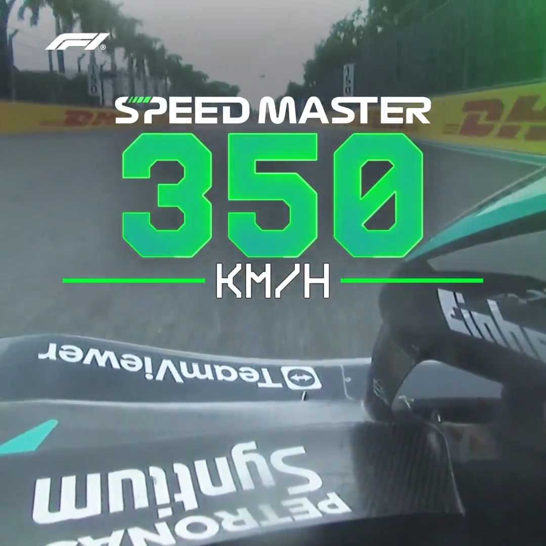 In the slipstream! 😮💨 The aramco Speed Master in Miami was George Russell, clocking 350KM/H on the back straight 💨 #F1 #MiamiGP