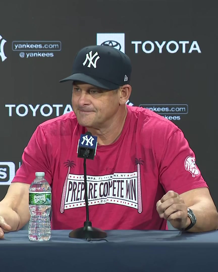 Aaron Boone says he channels John Sterling's iconic "THEEEEEEEE YANKEES WIN!" call in the dugout at the end of each Yankees victory: "My coaches look at me like I'm nuts" 😂