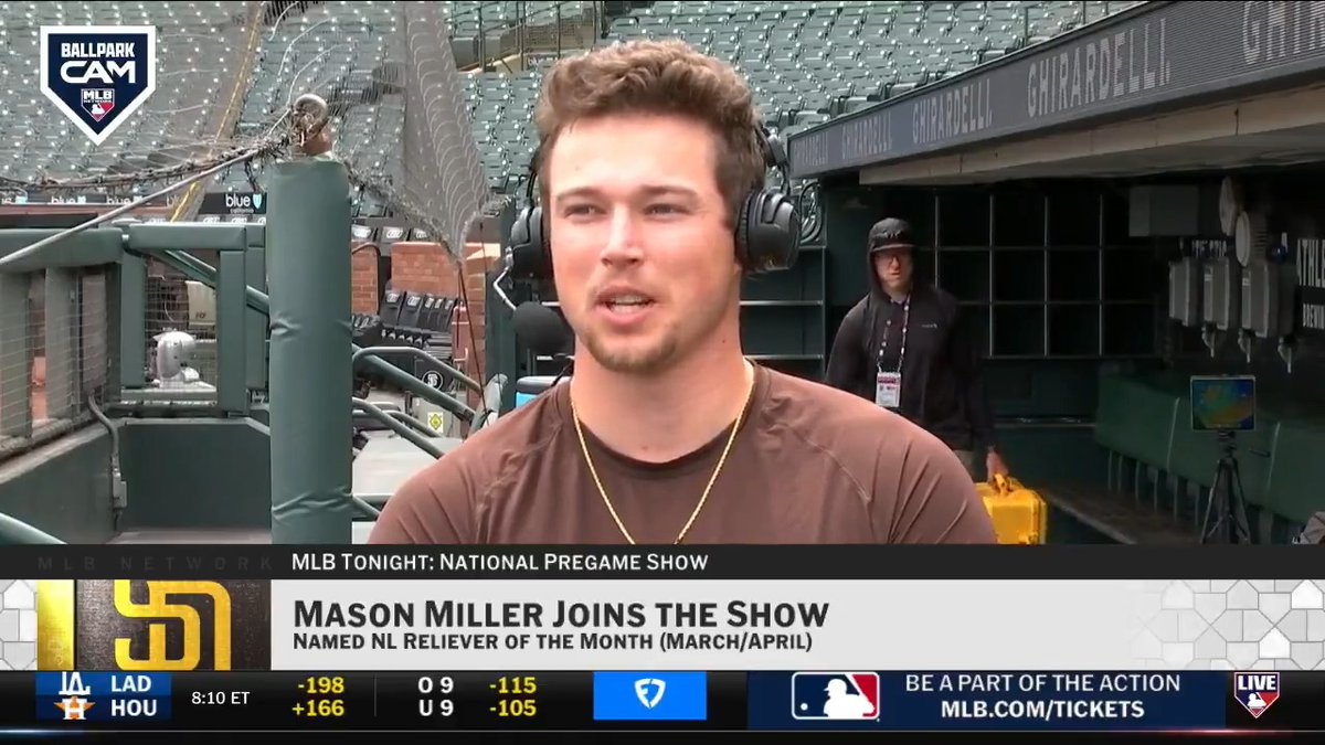 The winner of NL Reliever of the Month should come as no surprise! San Diego Padres fireballer Mason Miller joins #MLBTonight to talk through his dominant start to the 2026 season and which of his pitches he thinks is the best.