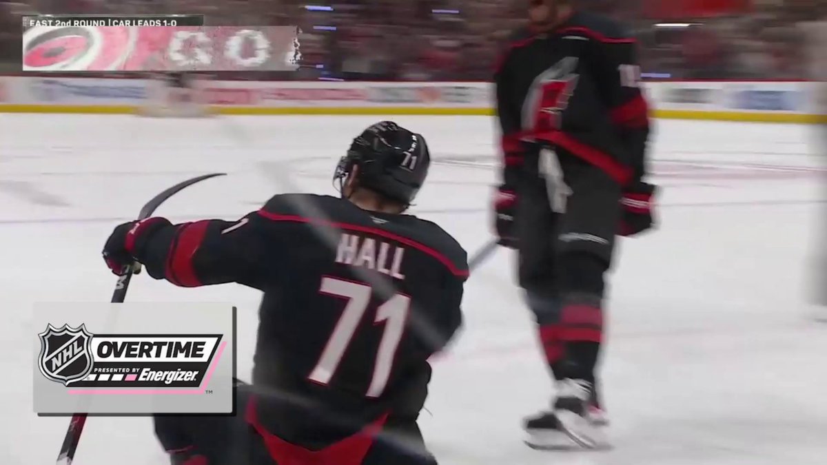 COMEBACK COMPLETE ✅ Taylor Hall wins Game 2 in Energizer overtime for the Carolina Hurricanes! #StanleyCup
