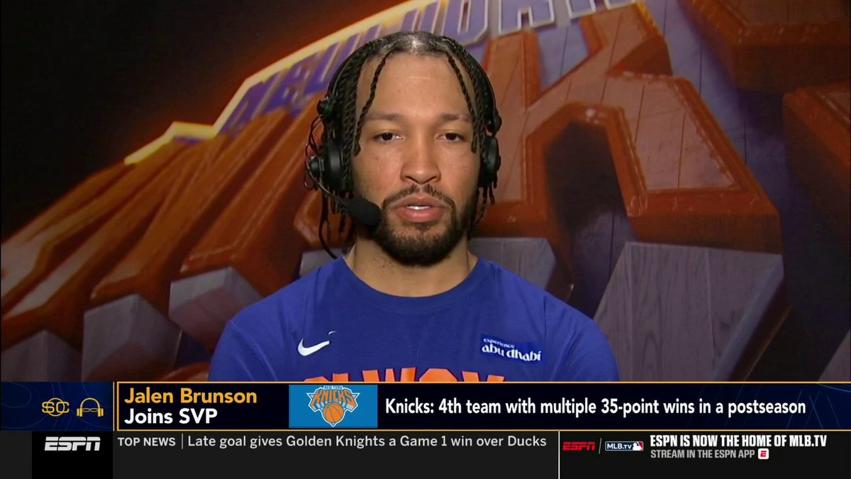 "I don't think it's sustainable for us to keep thinking we gonna win by so much." Jalen Brunson tells Scott Van Pelt the Knicks need to stay focused amid their hot playoff run 🔥