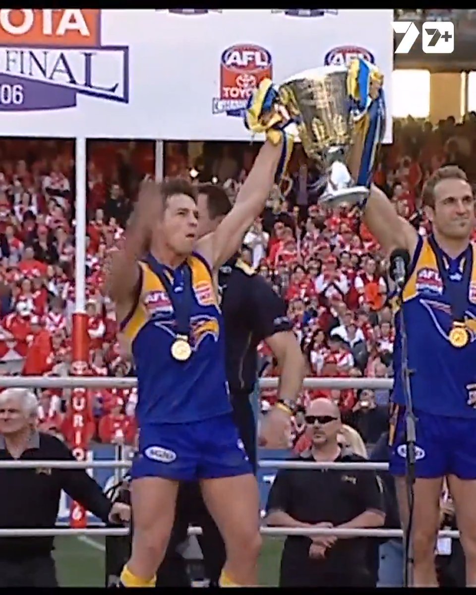 One maybe didn't celebrate enough ... and the other might have celebrated a little too much 😂 (Check out the full interview with Ben Cousins and Chris Judd, reminiscing on the 2006 premiership, on 7News Australia's YouTube channel)