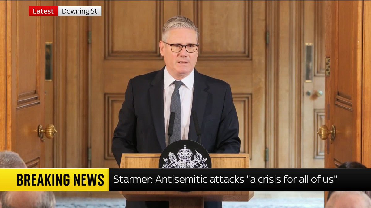 "It's not enough to simply say we stand with Jewish communities" Holding a summit in Downing Street to discuss how to tackle rising antisemitism in the UK, Sir Keir Starmer says "stopping antisemitism is not someone else's responsibility, it is all of ours"