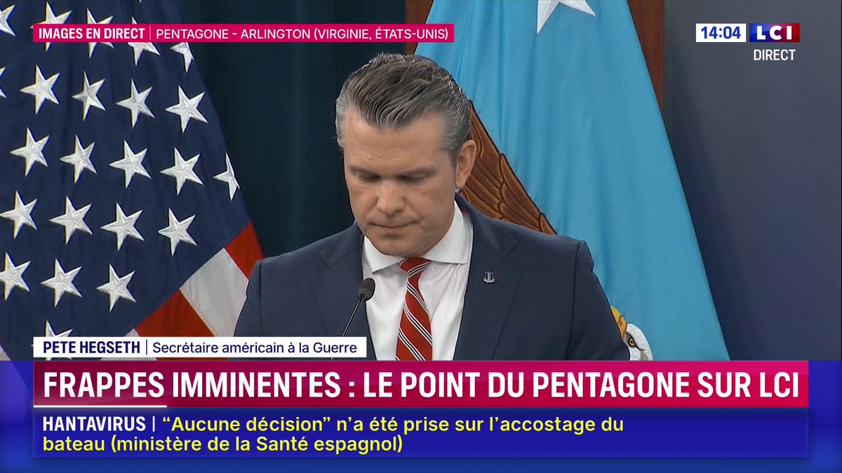 🔴 Frappes imminentes : Pete Hegseth s'exprime 🗣️"Nous ne cherchons pas le combat mais il ne s'agit pas que des pays innocents soient attaqués. L'Iran est clairement l'agresseur. (...) Cela fait trop longtemps que l'Iran harcèle toutes les nations."
