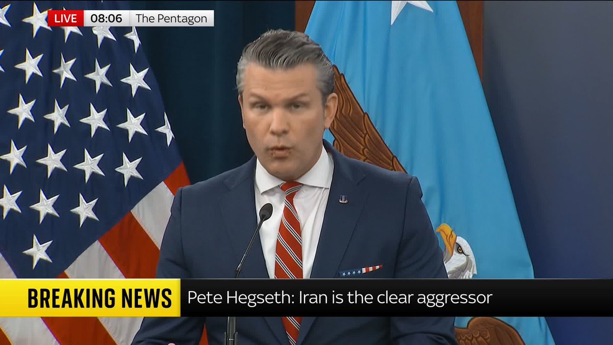 "You will face overwhelming and devastating American firepower" U.S. Secretary of Defence Pete Hegseth gives a warning to Iran if they attack American troops and commercial shipping 📺 Sky 501, Virgin 602, Freeview 233 and YouTube
