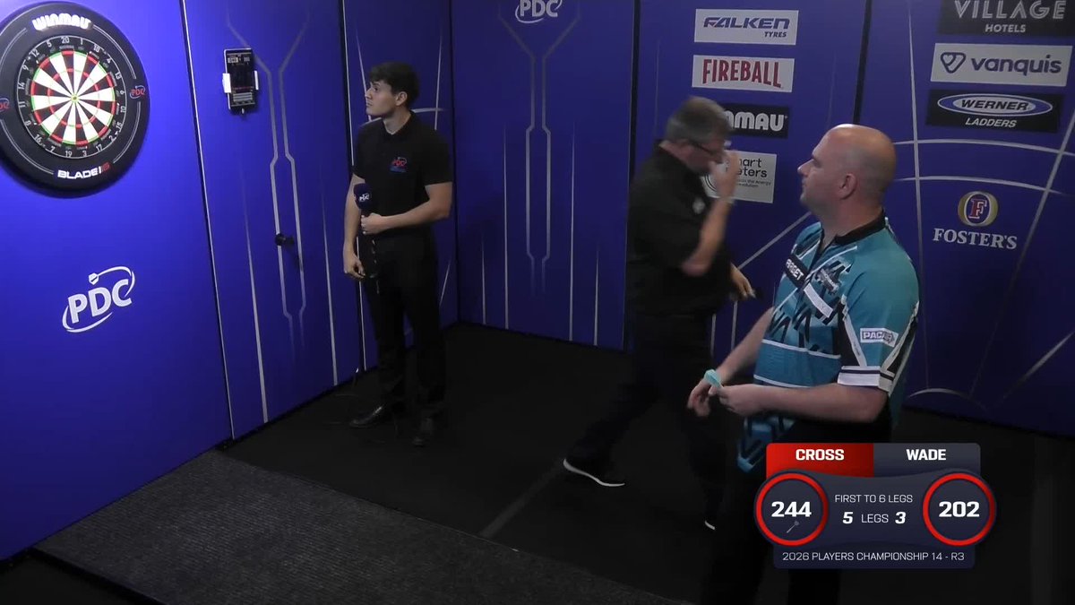 CROSS KO'S WADE! Rob Cross is through to the Last 16 in Hildesheim, as Voltage dispatches James Wade 6-3 with an average of over 105! 🤯 📺 #PC14