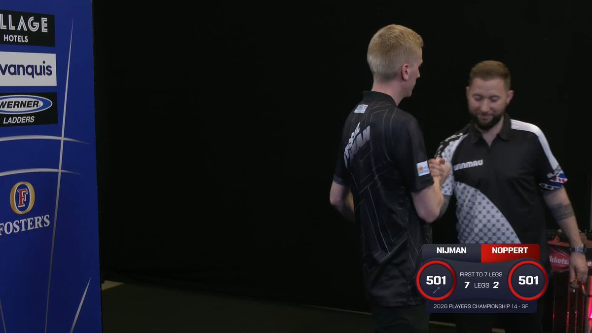 ANOTHER FINAL AWAITS! ⏳ Wessel Nijman is through to his SIXTH Players Championship final of 2026 following a 7-2 victory over his compatriot, Danny Noppert. Nijman has won his last seven semi-finals, whilst Noppert has lost his last eight! 📺 #PC14