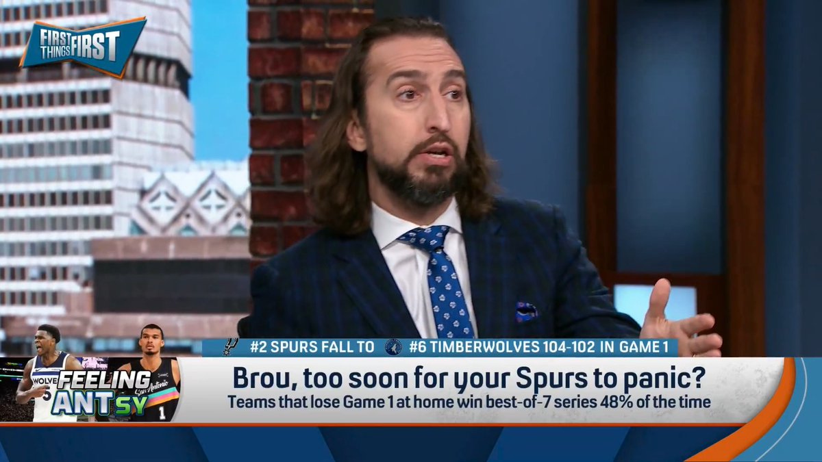 .nick wright is picking the Timberwolves over the Spurs 👀 “Had they lost, given how that game went… I think it could’ve been Spurs in 5. I think that just would’ve destroyed Minnesota. But they didn’t. And I don’t think Minnesota played all that well and they won.”