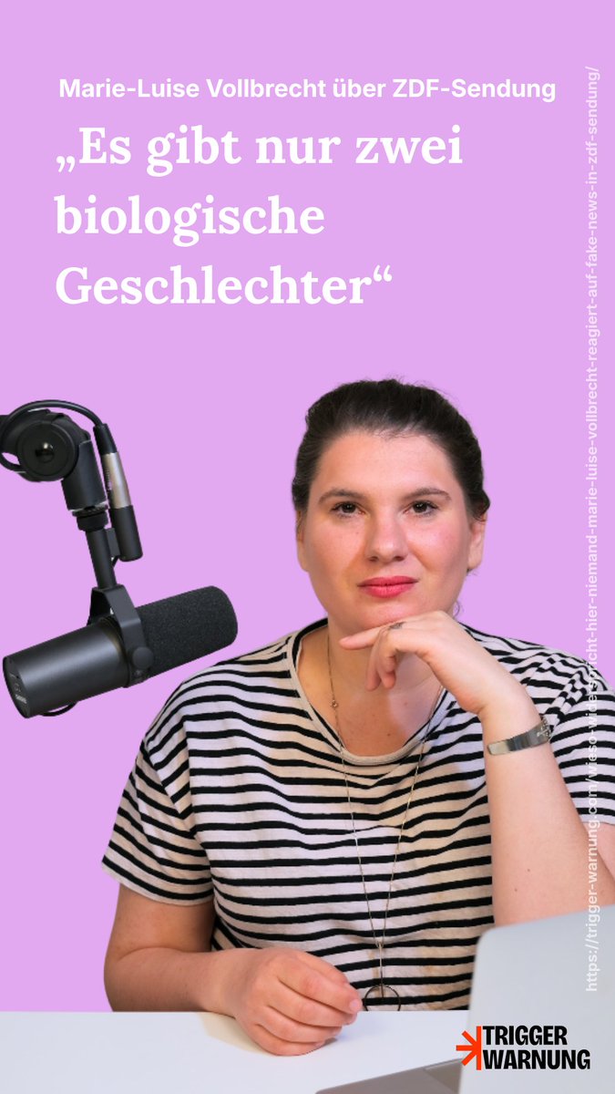 Im ZDF hat die Aktivistin Leonie Löwenherz bei Jan Fleischhauer haarsträubende Thesen über das biologische Geschlecht verbreitet und die Biologin Frau Marie 🐦 attackiert. Bei "Triggerwarnung" Triggerwarnung rückt Marie Luise-Vollbrecht jetzt die Fakten grade.