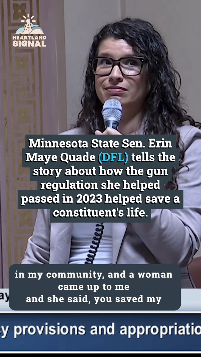 Minnesota State Sen. Erin Maye Quade (DFL) tells the story about how the gun regulation she helped passed in 2023 helped save a constituent's life. "I was in the library in my community and a woman came up to me and she said, 'You saved my life.' I'd never met her before. And I said, 'Great, how?' And she said, 'The 24 hour waiting period that you passed in 2023. I was feeling suicidal. I went to go buy a gun, and I had to wait. And I'm alive today because of it.'" "Gun regulations save lives. Laws save lives. If there is even one child that lives in this state that doesn't die because of gun violence, it is worth doing this today."