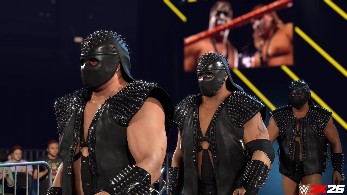 Here comes the Ax, here comes the Smasher, and there goes the competition. 🔨 💥 Now we get to see the faces beneath the masks! Demolition's updated entrance is coming soon! #WWE2K26