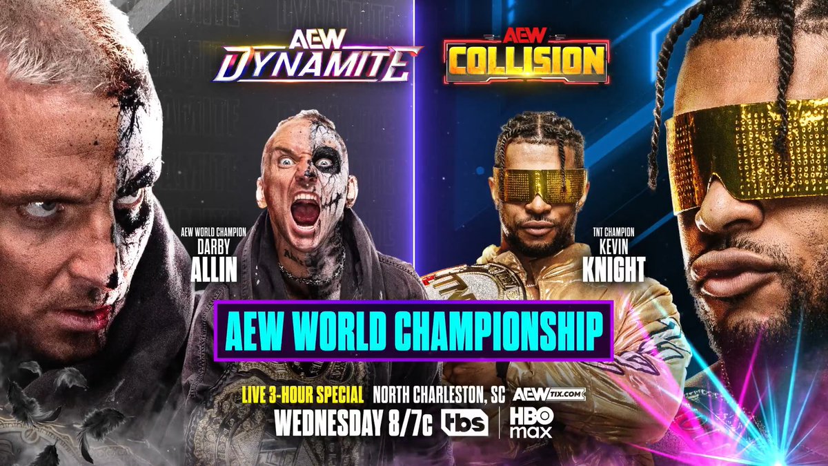 #AEWDynamite + #AEWCollision 3-HOUR SPECIAL! 8/7c, TBS + HBO Max Tomorrow, 5/6! AEW World Title DARBY ALLIN vs Kevin Knight ケビン・ナイト The Jet looks to ride his momentum to the top of AEW, but Darby will keep fighting until he can't! Darby vs The Jet for the AEW World Title, TOMORROW!