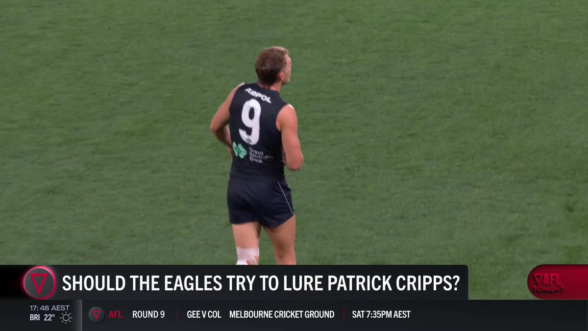 'WHATEVER IT COSTS' 💰 West Coast should go all in on recruiting Carlton captain Patrick Cripps this off-season, says Will Schofield. 📺 Watch #AFLTonight on Ch. 504 or stream via Kayo Sports |